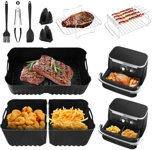 Heißluftfritteuse Zubehör für ninja foodi flexdrawer 10,4 l heißluftfritteuse af500eu, 1*10.4L and 2*5.2L silikonform heißluftfritteuse, Wiederverwendbares & lebensmittelechtes ninja airfryer zubehör