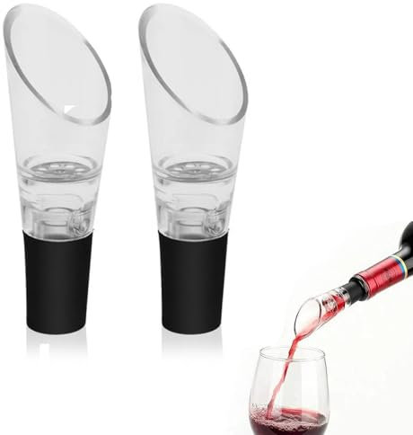 2 unidades de vertedor de vino, vertedor de vino, aireador de vino de con ventilación, accesorio adecuado para muchas botellas de vino, buen sellado, plástico, acero inoxidable
