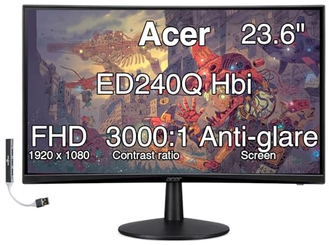 Acer Nitro - Monitor de juego curvado de 24 pulgadas, FreeSync 100 Hz FHD 1500R Curve ZeroFrame con tiempo de respuesta de 1 ms, montaje VESA (100 mm), VGA, HDMI y Dockztorm USB Port Expander, negro