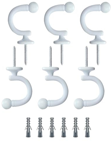 LEEQBCR 6 pezzi Tenda del Gancio U Holder in Lega di Zinco Ganci Fermatende Decorativi con Spina di Espansione da Porta Parete per Tenda Vestiti Chiave Ganci Bianco, con Parti di Fissaggio in plastica
