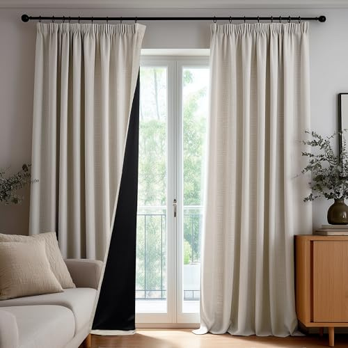 Deconovo Blickdichte Gardinen mit Kräuselband Vorhang Verdunkelung Verdunklungsvorhänge Leinenoptik Vorhänge Wohnzimmer Thermogardine für Schlafzimmer Kälteschutz, H175 x B140 cm, Leinen, 2er Set