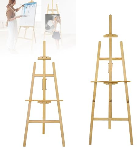 Cavalletto Treppiede in Legno di Pino 175 cm – Cavalletto da Pittura Regolabile e Pieghevole per Tela, Portatile per Studio, Artisti e Principianti