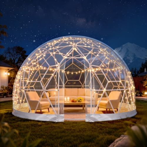 Vakiorn 3,6m Gartenkuppel-Blasenzelt für den Außenbereich, verbessertes geodätisches Kuppelgewächshaus mit transparenter PVC-Abdeckung, wetterfestes Gewächshaus, geeignet für Terrassen, weiß
