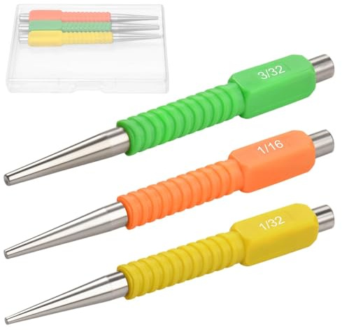 SPEEDWOX 3-Piece Kit Nail Punch Set Includes 1/32, 1/16, 3/32 Nail Setter, Nail and Center Punch Set Color Coded Nail Set Tool with Shock-Absorbing Grip Multicolor with A Storage Box
