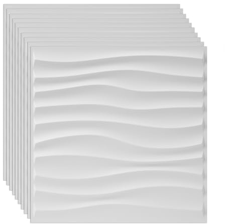 Baketron 3D Wandpaneele PVC Wandverkleidung Wanddeko 30x30cm, 10 Stück 3D Wandplatten Wall Panels Gaming Wandpaneele, Deckenplatten Wall Deko Panel für Deckenpaneele Wand Panels, Welle Weiß, 0.9m²