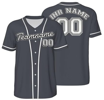Personalisiert Custom t-Shirt Baseball Trikot Personalisierte Baseball Jersey Druck mit Namennummern schnelltrocknend atmungsaktiv Button-Down Individuelle FüR Herren Damen Jugendliche