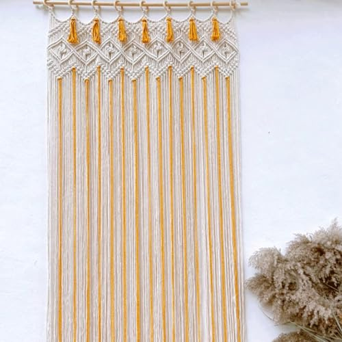WABMJGW Tende Boho Macrame Colorate, Senza Asta, Tende for Porte in Corda di Cotone Intrecciata, Tenda divisoria Decorativa con Nappe for finestre e Porte(Yellow,120x200cm)