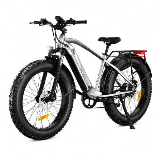 Bodywel E Fatbike Herren Damen, 26x4.0 All Terrain E Bike Mountainbike, 48V 15Ah Akuu, 250W Heckmotor, 7-Gang-Getriebe, Federgabel Verstellbar, Hydr. Scheibenbremsen, Legierungsrahmen