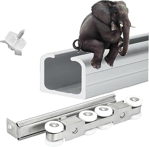 Heavy Duty Sliding Pocket Door Hardware KitCustom Cuttable Rails & Rollers for Laundry/Storage Rooms Top Hung Track System Silver Finish 470cm/185 Length