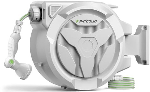 PATOOLIO 30+2m Retractable Garden Hose Reel, Auto Rewind, 180° Swivel | Keep Gardens, Cars and Patios Clean With 30m Reach, Self-Locking, Easy Auto Rewind and 10-Pattern Spray Nozzle