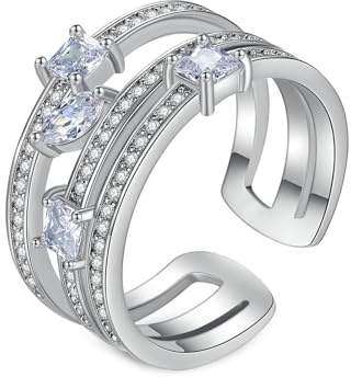 Ayoiow Weissgold Verlobungsringe 14K für Damen, 3-Lagig Labordiamant Partnerringe Weissgold 585, Vorsteckring Weißgold 585 für Freundin