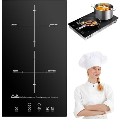 Glaskeramikkochfeld,Doppel Glaskeramik Kochfeld,3500W Ce/ranfeld Tragbares,2 Kochzonen,1-99Min Timer9 Heizstufen,Glaskeramik-Kochfelder,Touch-Steuerung,Kindersicherung,Geeignet für Alle Töpfe