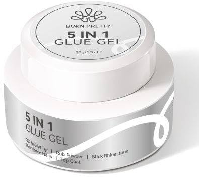 Born Pretty Gel adhésif pour ongles 5 en 1 30 g - Gel adhésif ultra puissant pour poudre à frotter, renforcement des ongles, sculpture 3D, collage de strass, couche de finition