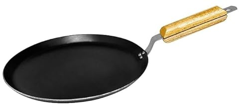 Yuktha Rasakraft Black Iron Round Dosa Tawa With Wooden Handle