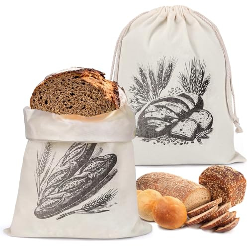 NEWJEK Brotbeutel Leinen mit TPU Innenfutter 2er Set XL 30x40 cm (A) | Leinen mit TPU-Innenbeutel bewahrt Feuchtigkeit, hält Brot frisch, schützt vor Schimmel, ideal für Sauerteig und Baguette
