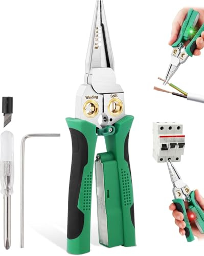 8 in 1 Wire Stripper with Voltage Tester, Wire Crimper with Plier, Cutters, Splitting(12V-250V), Wire Stripping Tools for 10-18 AWG for Professional Electrician DIY Tool