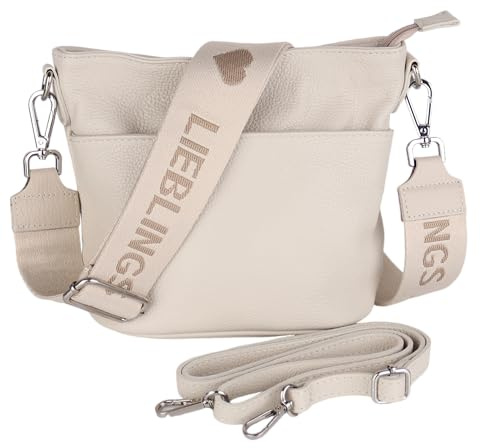 MIRROSI Damen Umhängetasche, Crossbody Bag, Echtleder I Made in Italy (1 Tasche 1 oder 2 Gurt(e)), 24x18x12cm (BXHXT) Mittelgroß