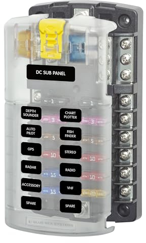 Blue Sea Systems ST Blade Fuse Block 12 Circuit with Ground and Cover, 100 Amps, 5026