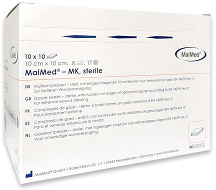 Sterile Compresses 10 x 10 cm - Pack of 100 Gauze Dressings 8-Ply Lint-Free - Gauze Swab Sterile & Non-Adhesive Wound Dressings for Dressing & Care