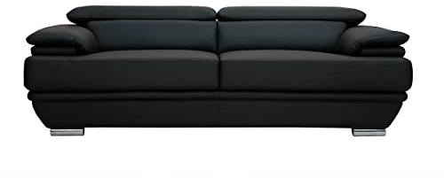 Miliboo Design-Ledersofa DREI Plätze verstellbares Kopfstück Schwarz Ewing - Büffelleder