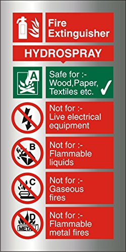 Seco Señal de extintor de incendios Hydrospray de 100 mm x 200 mm, compuesto de aluminio cepillado de 1,5 mm