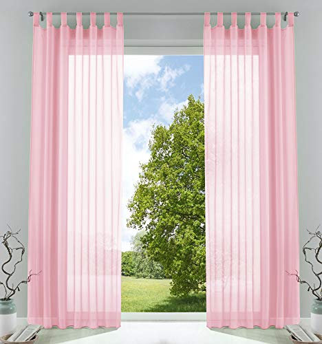 Gardinenbox 2er-Pack Gardinen Transparent Vorhang Set Wohnzimmer Voile Schlaufenschal mit Bleibandabschluß HxB 225x140 cm Hellrosa, 61000CN
