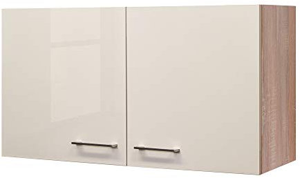Flex-Well Hängeschrank Nepal - Küchenschrank - 2-türig - Breite 100 cm - Creme glänzend/Eiche Sonoma