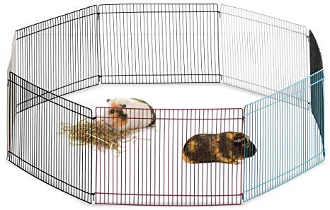 Relaxdays Freilaufgehege Kleintiere, 8 Elemente, engmaschig, Freilauf für Meerschweinchen und Co., 24cm hoch, Mehrfarbig