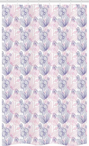 ABAKUHAUS Pastell Schmaler Duschvorhang, Frische Frühlings-Stiefmütterchen, Badezimmer Deko Set aus Stoff mit Haken, 120 x 180 cm, Hellrosa Violett und Weiß