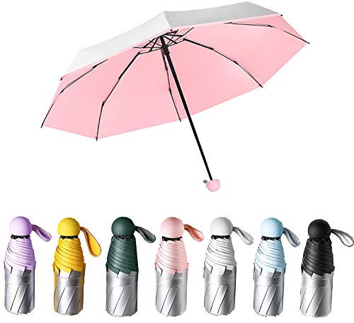 UV Blocker Parasol Mini Windproof Umbrella - 7.8 Titanium Compact Vent Protection for Sun and Rain, Lightweight Folding, Light Blue