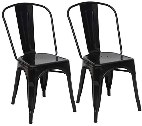 Mendler 2er-Set Stuhl HWC-A73, Bistrostuhl Stapelstuhl, Metall Industriedesign stapelbar - schwarz
