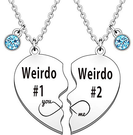 HULALA Weirdo 1 and Weirdo 2 Necklace BFF Best Friend Necklaces For 2 Girls Blue Crystal Matching Love Heart Friendship Gifts Birthday Christmas Jewellery Presents