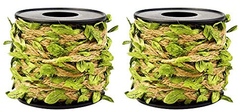 Shiwaki 2 Pezzi di spago di Iuta con Foglia, Nastro di Foglie di 33 Piedi con Bobina per la Decorazione del Giardino di casa di Nozze - Verde