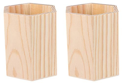 Healifty Wooden Hexagonal Pen Pot 3.94X3.54X3.54 Inch Unfinished Solid Wood Painting Storage Bucket Desk Organizer Pencil Holder for Home Office Diy