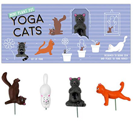 Gift Republic Mini Blumentopf Yoga Katzen, Mehrfarbig, 1