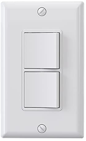 ELEGRP Decorator Double Rocker Light Switch, Two Single Pole Electrical Paddle, 15A 120V, in-Wall On/Off, Self-Grounding, Wall Plate Included, UL Listed (1 Pack, Glossy White)