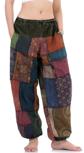Orientalische Jeans Haremshose Aladinhose Chillerhose Patchwork Thai Hippie Hose Spirit of Buddha (Einheitsgröße, Braun)