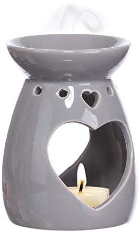 Brandsseller Herz Duftlampe |ca. H 13 cm Ø 10 cm | Porzellan | Aromalampe | Duftlicht | Teelichtlampe | Grau