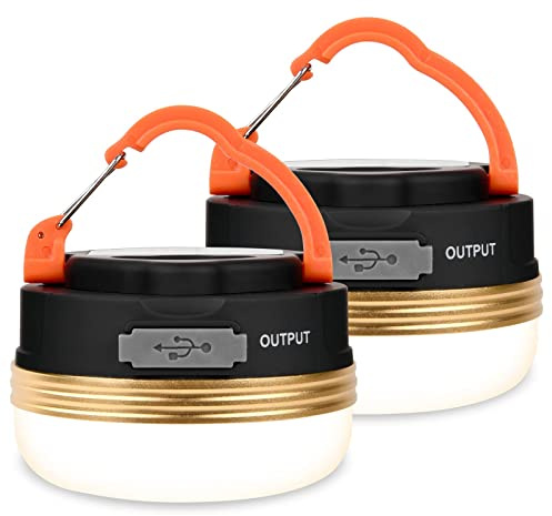 Flintronic Campinglampor, 2 st., LED-campinglykta, USB-laddbar med powerbank på 1 800 mAh, med 4 lägen, inkl. SOS-ljusläge, bärbar och praktisk, nödfallsset för friluftsliv, vandring, camping och