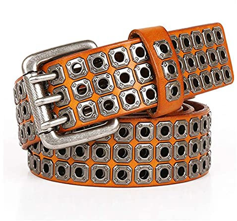 LAIFEKE Punk Hollow Out Nietengürtel Männer Rock Rindsleder Cinturon Pin Buckle Gürtel Jean Gürtel (Braun, 125cm)