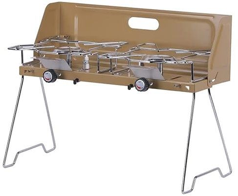 Cucina Mobile da Campeggio Pieghevole e Portatile, fornelli a Gas da Esterno per Interni a Doppio bruciatore, riscaldatori a gasolio da Campeggio con bruciatore da 2,6 KW (Brown)