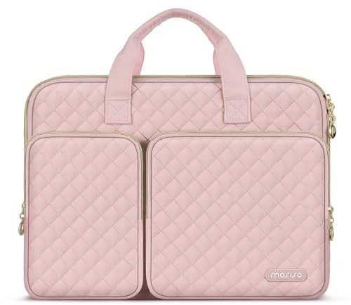 MOSISO 360 Funda para Portátil, 13-13,3 Pulgadas Laptop, Compatible con MacBook Air/Pro,Compatible con MacBook Pro 14 M5 M3-M1 2026-2021, Bolsa Rellena Plana con 2 Bolsillos&Asa&Cinturón,Rosa Tiza