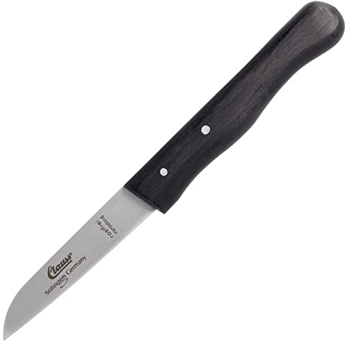 Clauss Küchenmesser aus Solingen, Gemüsemesser klein mit ergonomischem Holzgriff aus Buche in schwarz und doppelten Nietstiften, scharfe gerade Klinge, 17 cm, CL-20004