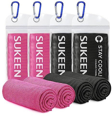 Sukeen Kühlendes Handtuch - 4 Stück Fitness-Handtücher, Schnell Trocknend, Eishandtuch für Golf, Yoga, Sport - Kühlende Handtücher für Den Hals (101.6x30.5 cm)