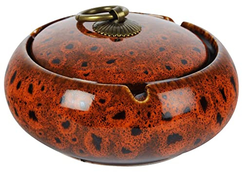 Windaschenbecher Oriental 10,5cm Durchmesser Keramik Rund glatte Oberfläche Aschenbecher für Innen und Außen Windascher (Orange)