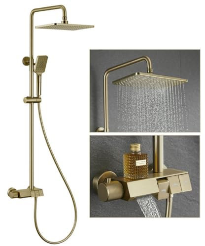 BEITH Colonna Doccia con Miscelatore Termostatico, Sistema Doccia per Pianoforte a 3 Funzioni, 11in/27cm Piazza Soffione Doccia, con Miscelatore Vasca ad Incasso, Regolabile in Altezza, Stile A