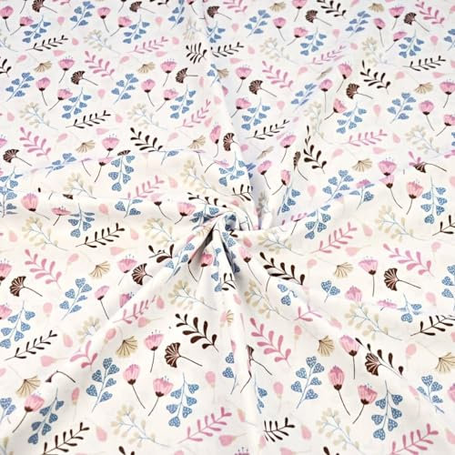 Textrend Baumwollstoff Stoffe Meterware - Stoff zum Nähen - 100% Baumwolle - Blumenmuster - Textilien 1x1.6m - Stoffe Meterware (Gingko mini rosa auf weißem Hintergrund)