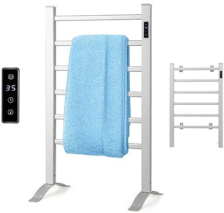 RELAX4LIFE Elektrischer Badheizkörper 910 x 540mm, Handtuchwärmer mit LED-Anzeige, Timer-Funktion, Thermostat, Überhitzungsschutz, Wandmontierter oder Freistehender Handtuchtrockner, aus Alulegierung