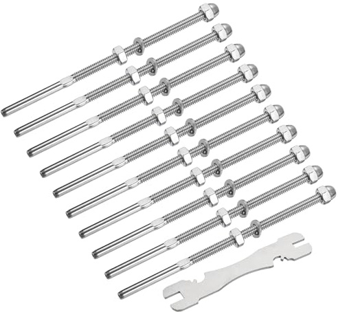 uxcell 20 Pack Cable Railing Kit, 6 Long 1/8 Swage Threaded Stud Tensioner, T316 Stainless Steel End Fitting Terminal for 4x4 2x2 Wood Metal Post, Deck Stair