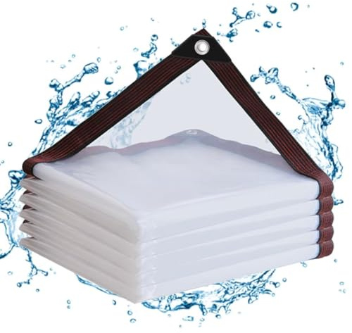 Telo di copertura impermeabile con occhielli, 4 x 4 m, in PVC trasparente, per balcone, antivento, sabbiera, esterno per mobili da giardino, telo trasparente per gabbia di conigli/giardino d'inverno